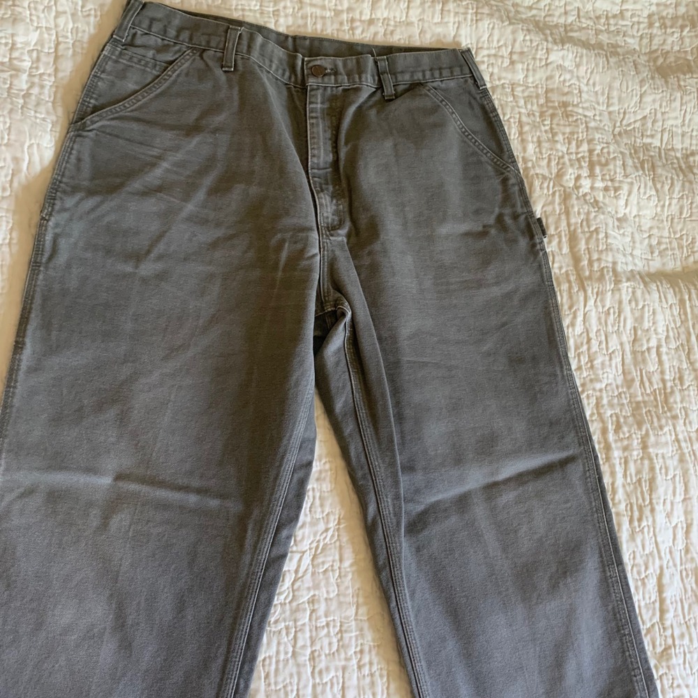Carhartt Duck Canvas Carpenter Pants Mens 36x33 Green Workwear Utility - Picture 15 of 16